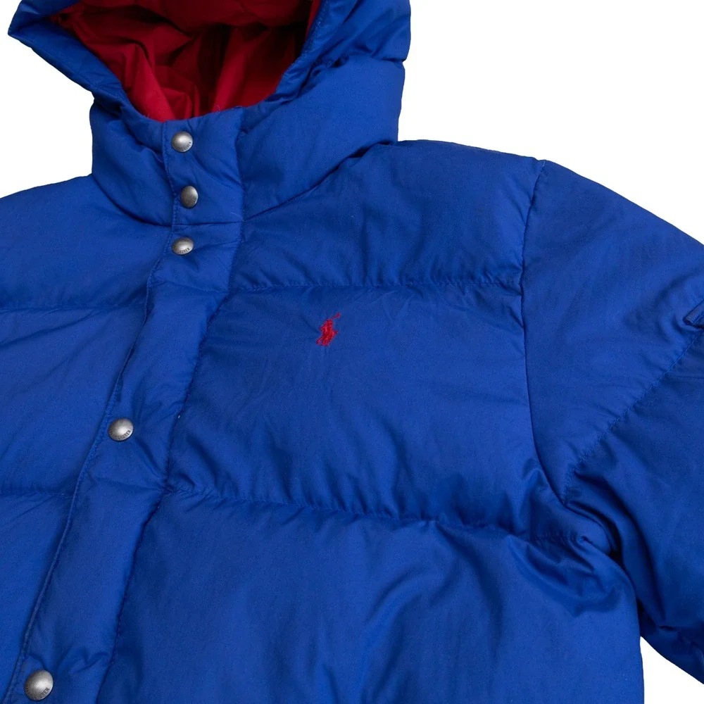 Polo Ralph Lauren Boys XL 18-20 Blue Down Puffer Jacket Hooded Red Lining